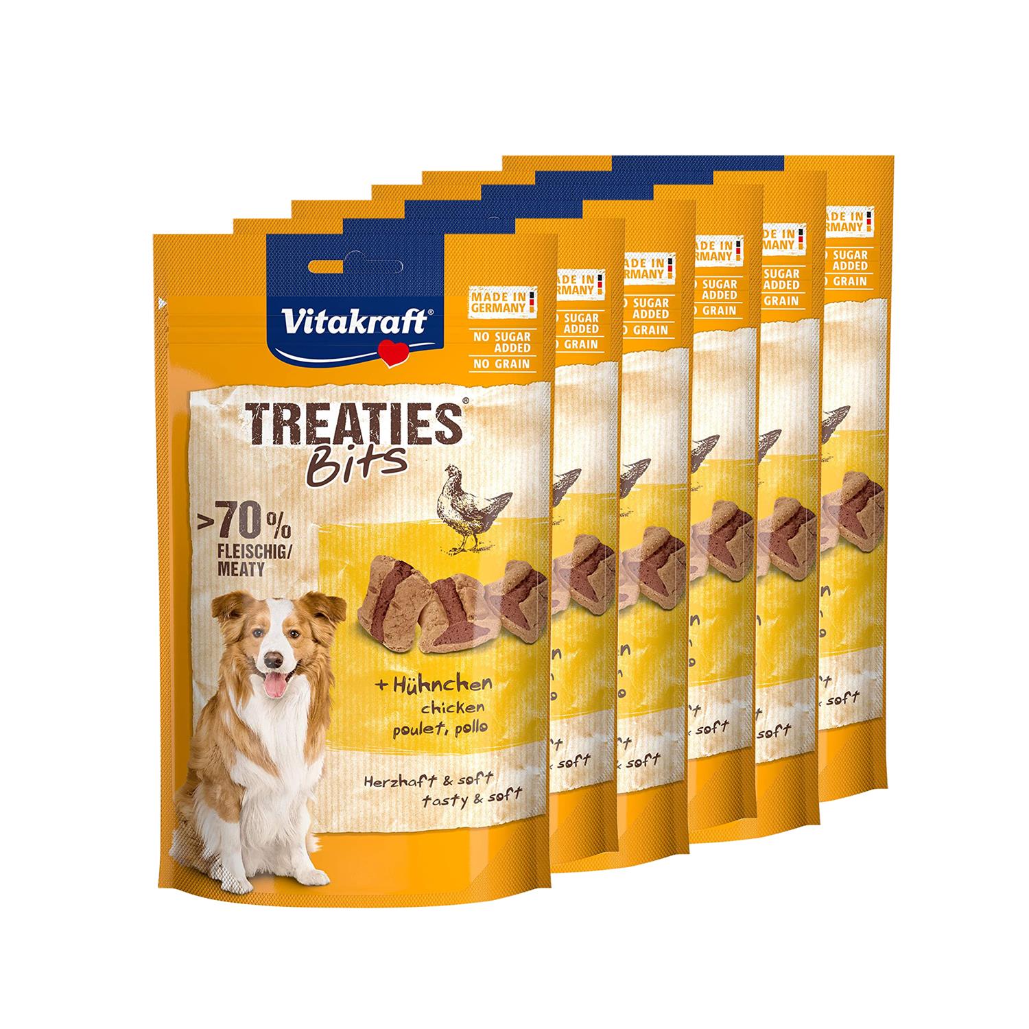 SET 6 CONFEZIONI TREATIES BITS SNACK PER CANI POLLO E BACON DA 120 GR CIASCUNA