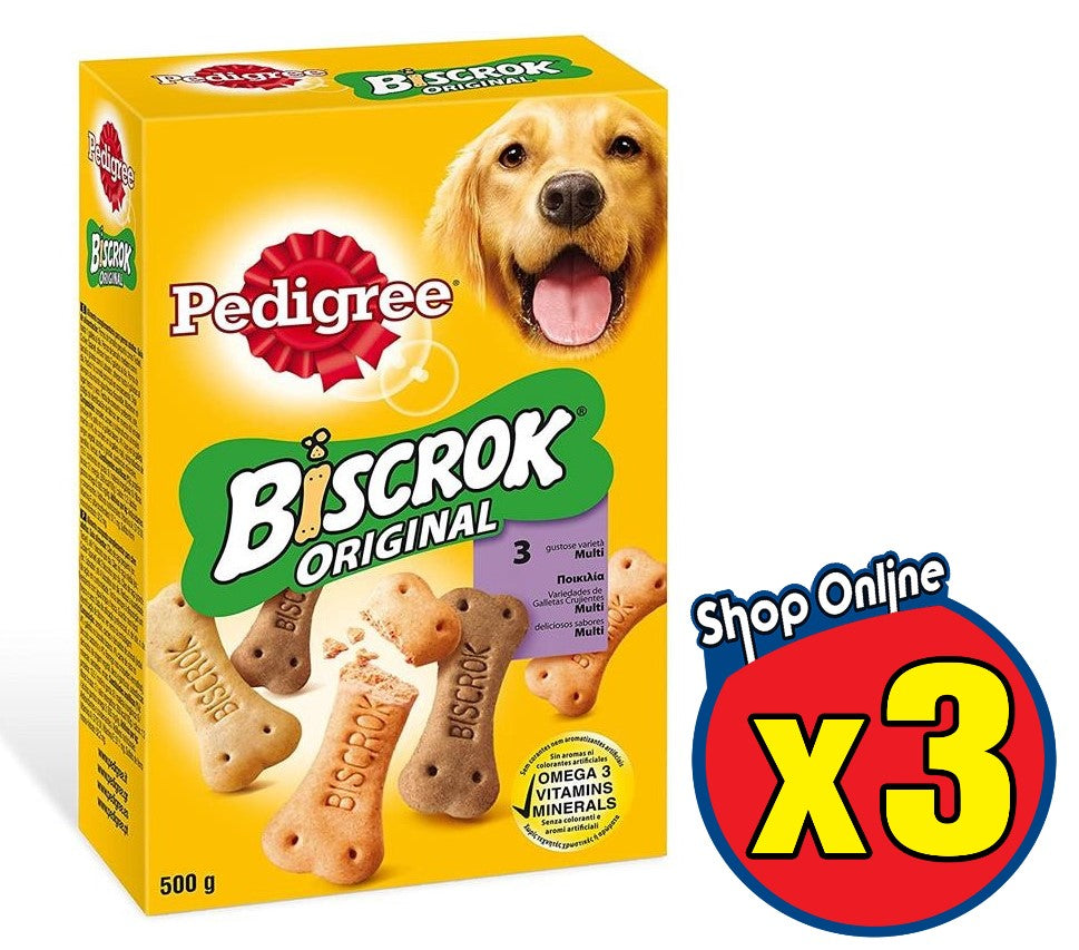 3 PEDIGREE BISCROK ORIGINAL SNACK BISCOTTI PER CANE DA 500 GR