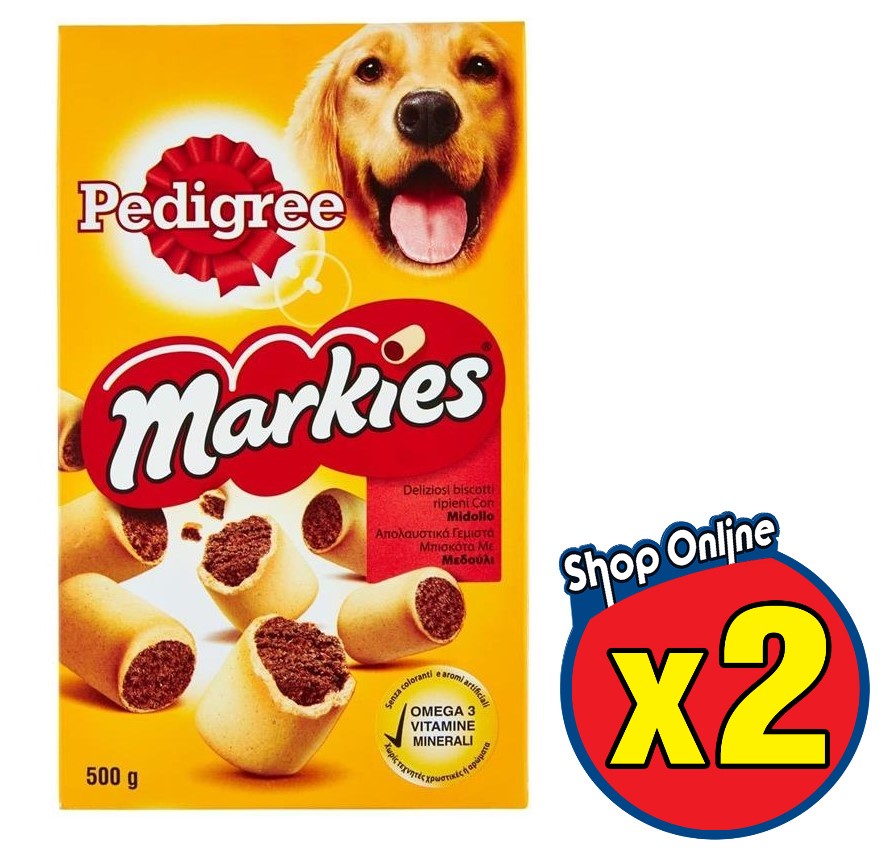 2 PEDIGREE BISCROK MARKIES SNACK BISCOTTI PER CANE RIPIENI CON MIDOLLO DA 500 GR