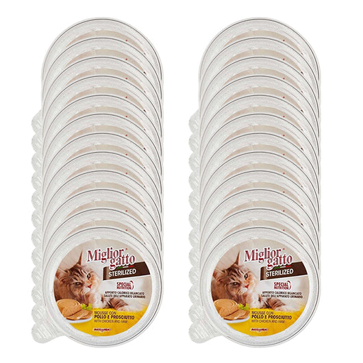 MIGLIOR GATTO STERILIZED 24 X 85 GR VASCHETTA DI MOUSSE AL POLLO E PROSCIUTTO