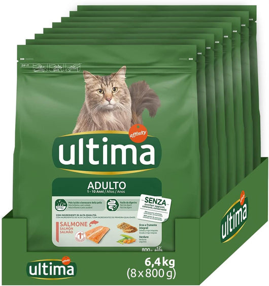 ULTIMA CROCCHETTE SET 8 CONFEZIONI PER GATTO ADULTO 1-10 ANNI 440 GR L'UNA FACILE DA DIGERIRE GUSTO SALMONE