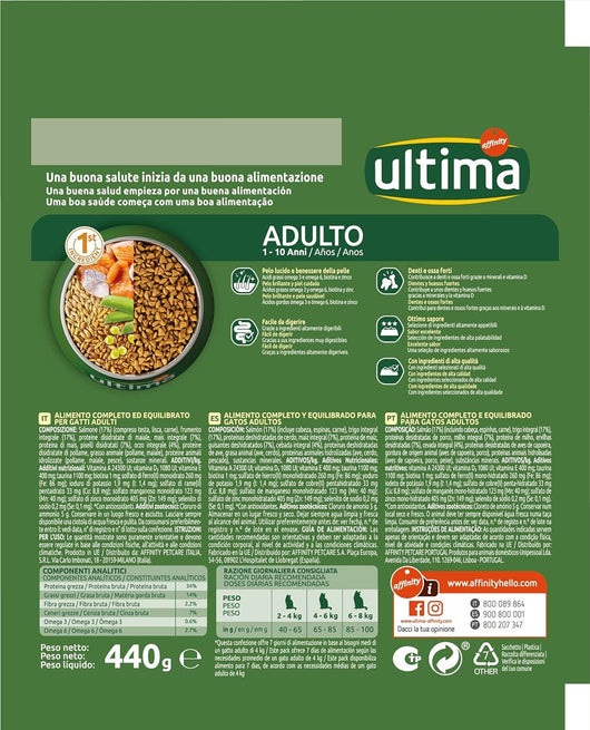 ULTIMA CROCCHETTE SET 8 CONFEZIONI PER GATTO ADULTO 1-10 ANNI 440 GR L'UNA FACILE DA DIGERIRE GUSTO SALMONE