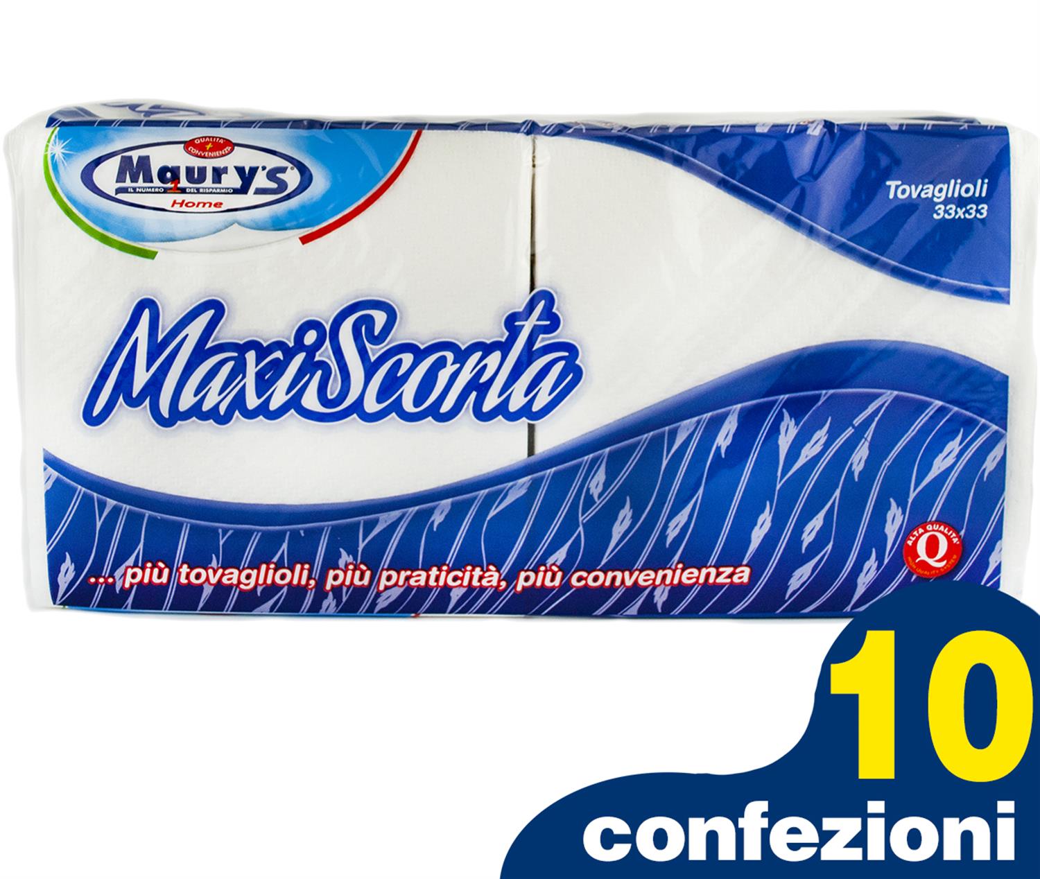SET 10 MAURY'S TOVAGLIOLI BIANCHI 33X33CM MONOVELO 2300 PZ MAXI SCORTA