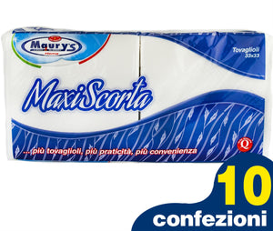 SET 10 MAURY'S TOVAGLIOLI BIANCHI 33X33CM MONOVELO 2300 PZ MAXI SCORTA