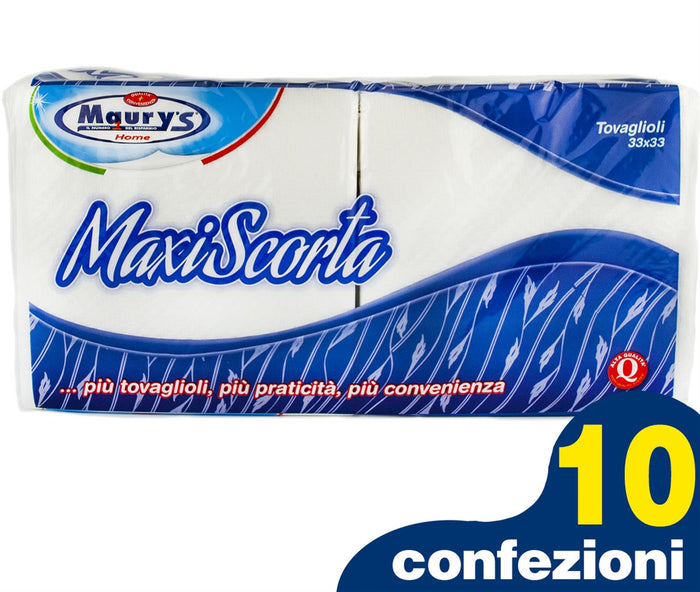 SET 10 MAURY'S TOVAGLIOLI BIANCHI 33X33CM MONOVELO 2300 PZ MAXI SCORTA