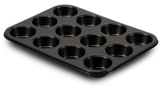 TEGLIA FORNO ANTIADERENTE 12 MONO PORZIONI PER MUFFINS CUPCAKES E DOLCI NERO