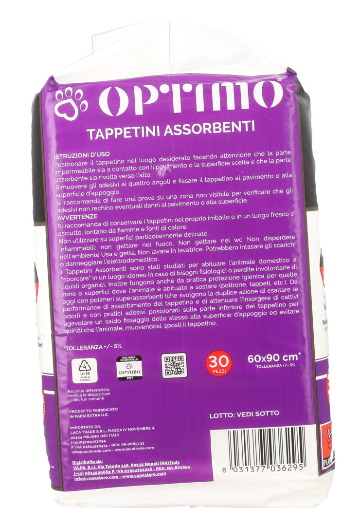 OPTIMO SET 3 TAPPETINI IGIENICI PER ANIMALI 60X90 CM L'UNO TOTALE 90 PZ