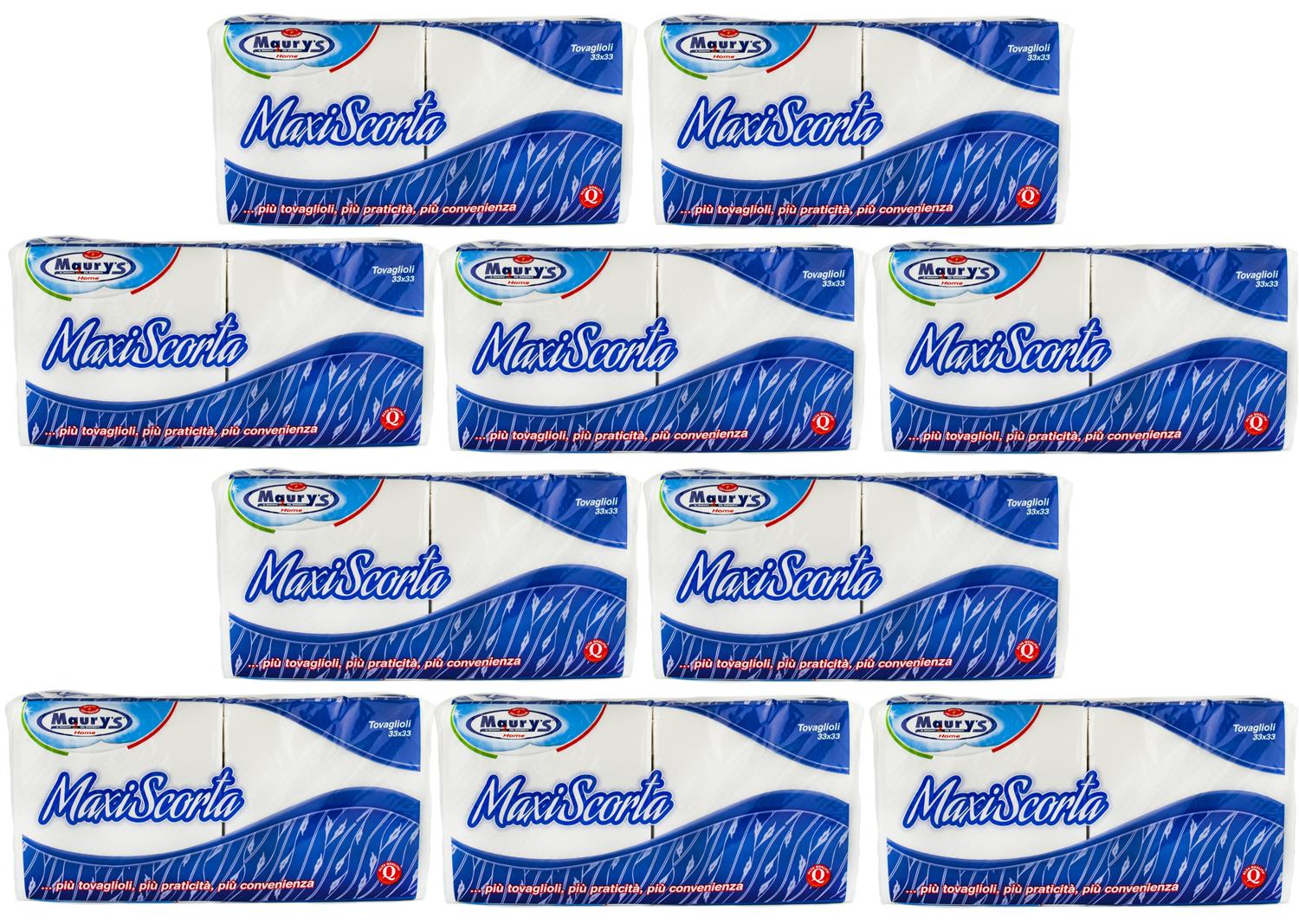SET 10 MAURY'S TOVAGLIOLI BIANCHI 33X33CM MONOVELO 2300 PZ MAXI SCORTA