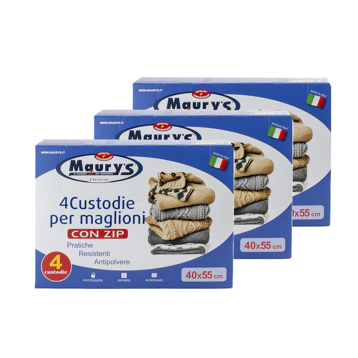 MAURY'S SET 3 BOX CUSTODIE PER MAGLIONI CON ZIP CONFEZIONE DA 4 PZ 40 X 55 CM