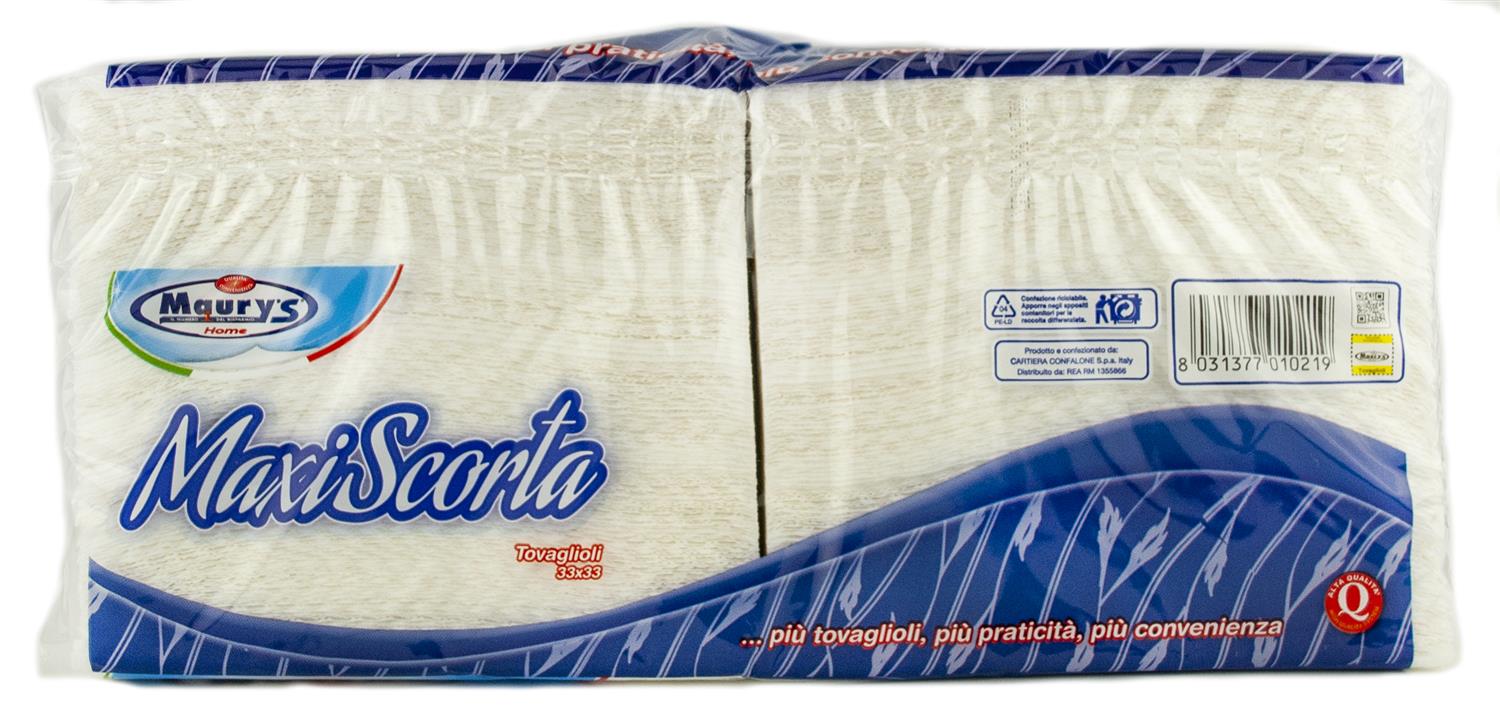 SET 10 MAURY'S TOVAGLIOLI BIANCHI 33X33CM MONOVELO 2300 PZ MAXI SCORTA