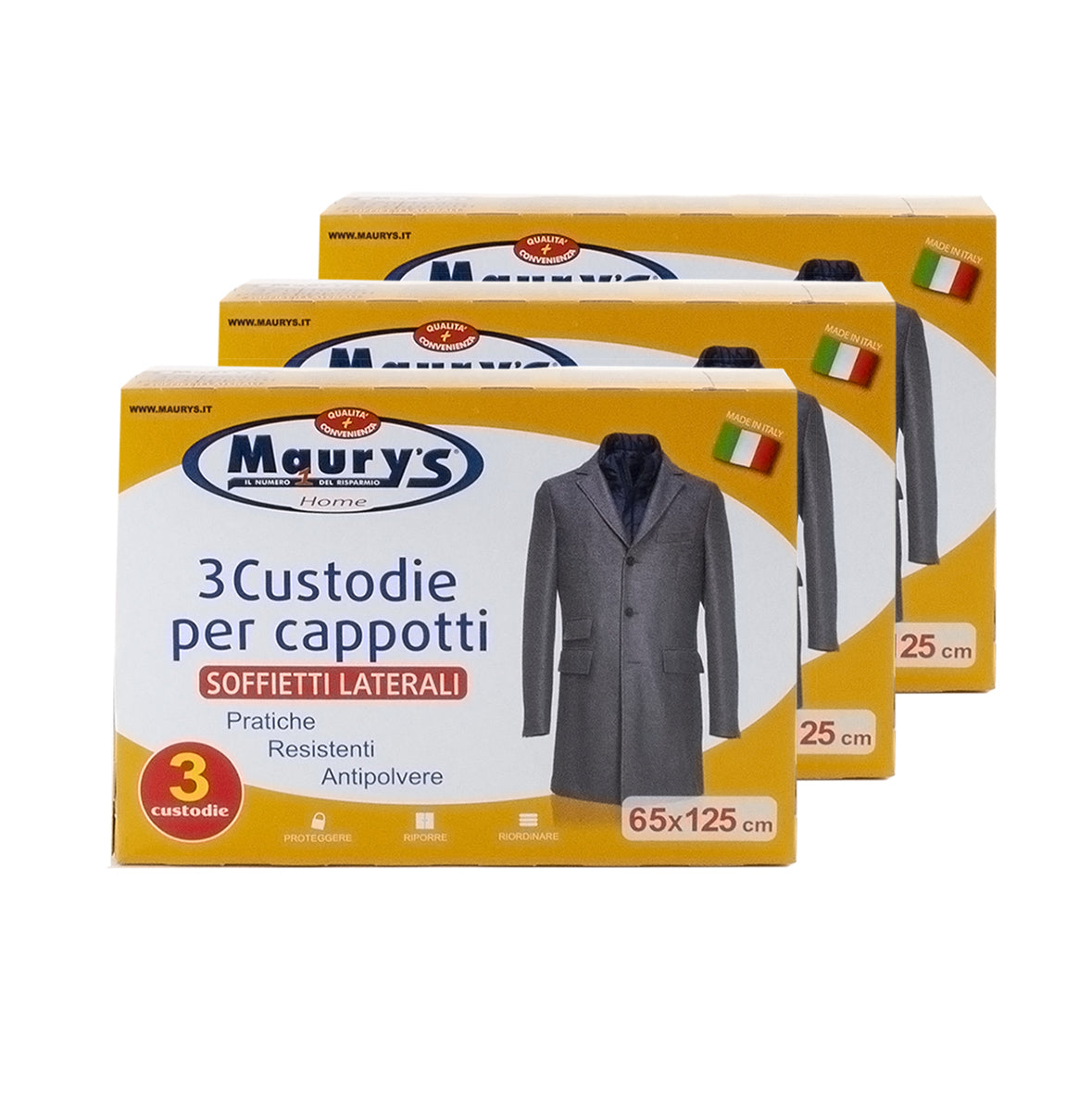 MAURY'S SET 3 BOX CUSTODIE PER CAPPOTTO IN CONFEZIONE DA 3 PEZZI 65 X 125 CM