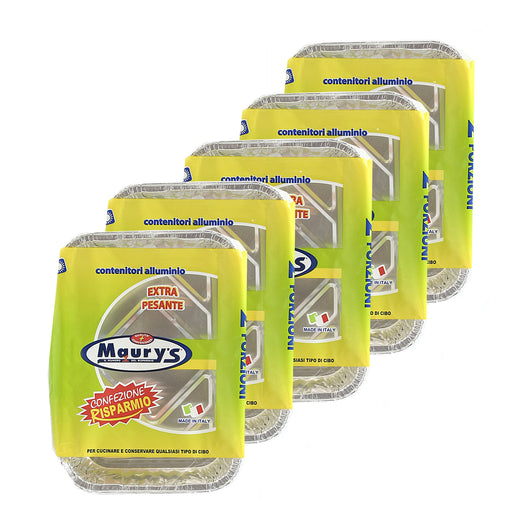 MAURY'S SET DA 5 CONTENITORI RETTANGOLARI IN ALLUMINIO DA 2 PORZIONI