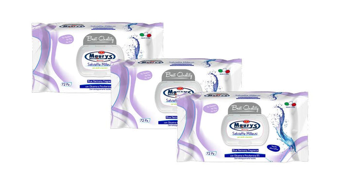 KIT SET 3 PZ MAURY'S SALVIETTE DETERGENTI UMIDIFICATE MILLEUSI BLU HARMONY 72PZ