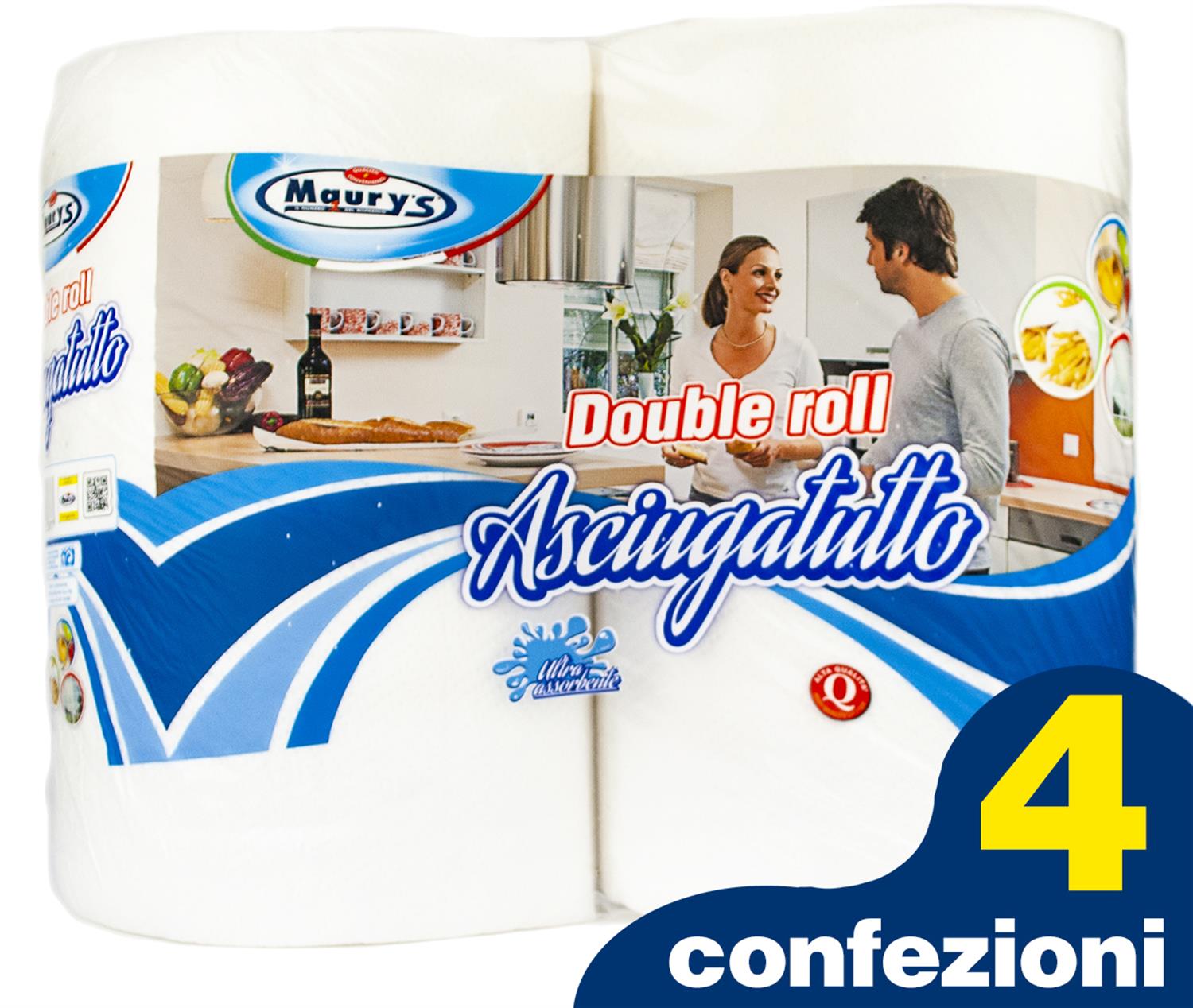 4 MAURY'S CARTA ASCIUGATUTTO CUCINA 2 ROTOLI DOUBLE ROLL 1100GR