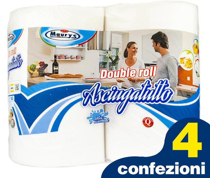 4 MAURY'S CARTA ASCIUGATUTTO CUCINA 2 ROTOLI DOUBLE ROLL 1100GR