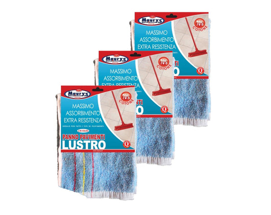 KIT SET 3 PZ MAURY'S PANNO IN COTONE PER IL PAVIMENTO LUSTRO 50X60CM AZZURRO