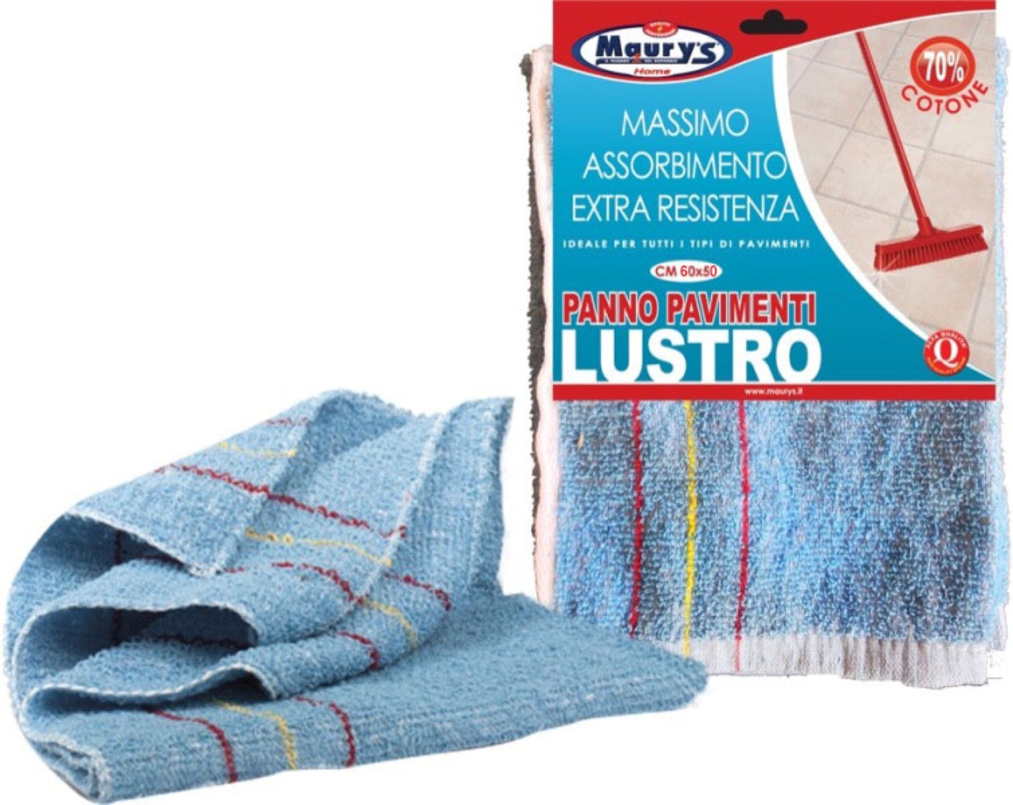 KIT SET 3 PZ MAURY'S PANNO IN COTONE PER IL PAVIMENTO LUSTRO 50X60CM AZZURRO