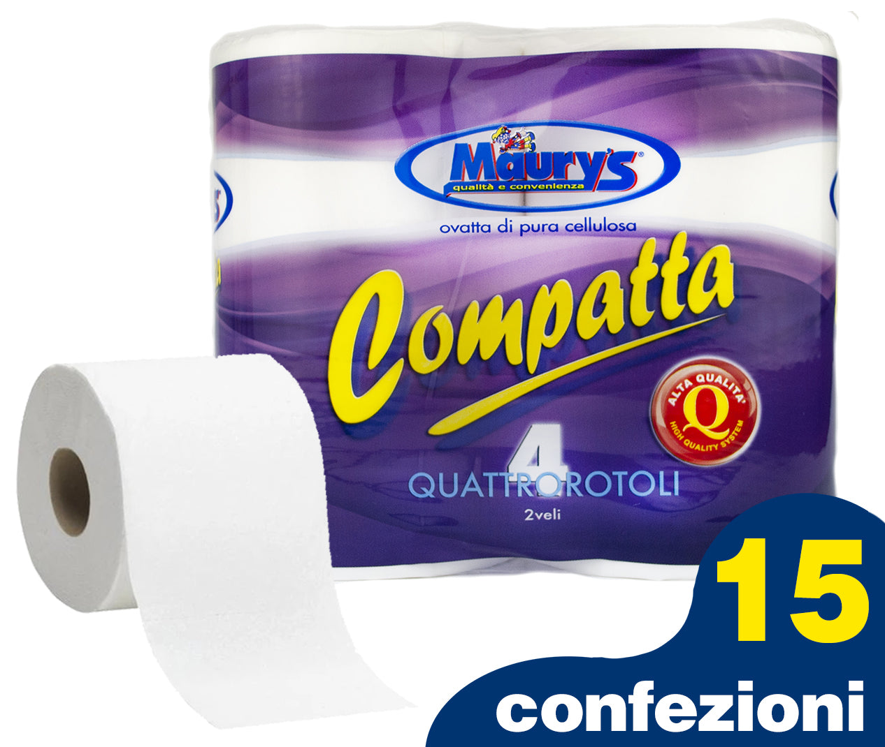 KIT 15 MAURY'S CARTA IGIENICA 4 ROTOLI 2 VELI COMPATTA 780GR ALTA QUALITÀ