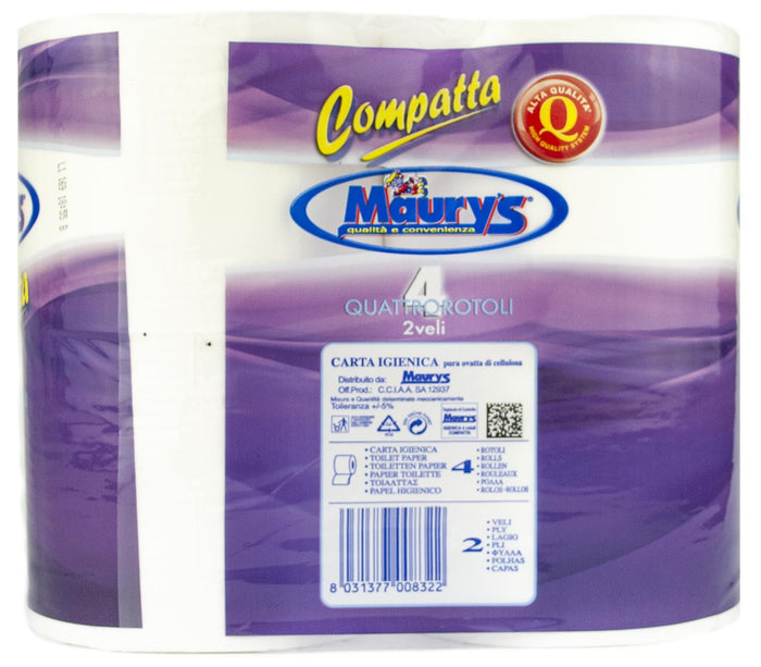 KIT 15 MAURY'S CARTA IGIENICA 4 ROTOLI 2 VELI COMPATTA 780GR ALTA QUALITÀ