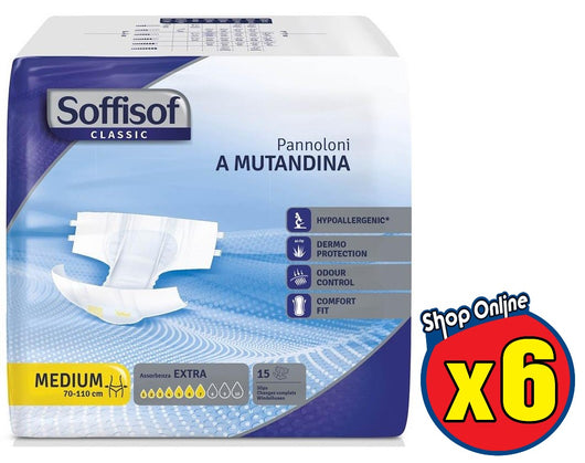 6 SOFFISOF PANNOLONI A MUTANDINA ASSORBENZA 7 EXTRA MISURA MEDIUM DA 15 PZ