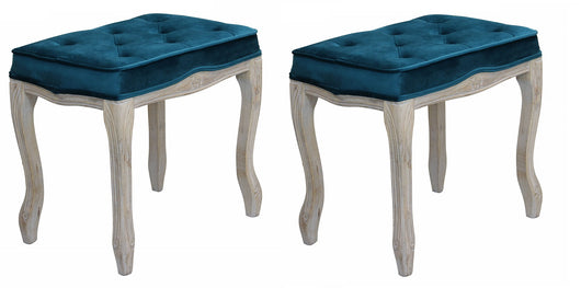SET 2 SGABELLI MARLY IN VELLUTO VINTAGE 50 X 36 X H47 CM DI COLORE BLU