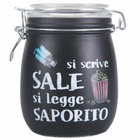 BARATTOLO SALE CON SCRITTA SI SCRIVE SALE E SI LEGGE SAPORITO 800 ML COLOR NERO CON TAPPO ERMETICO