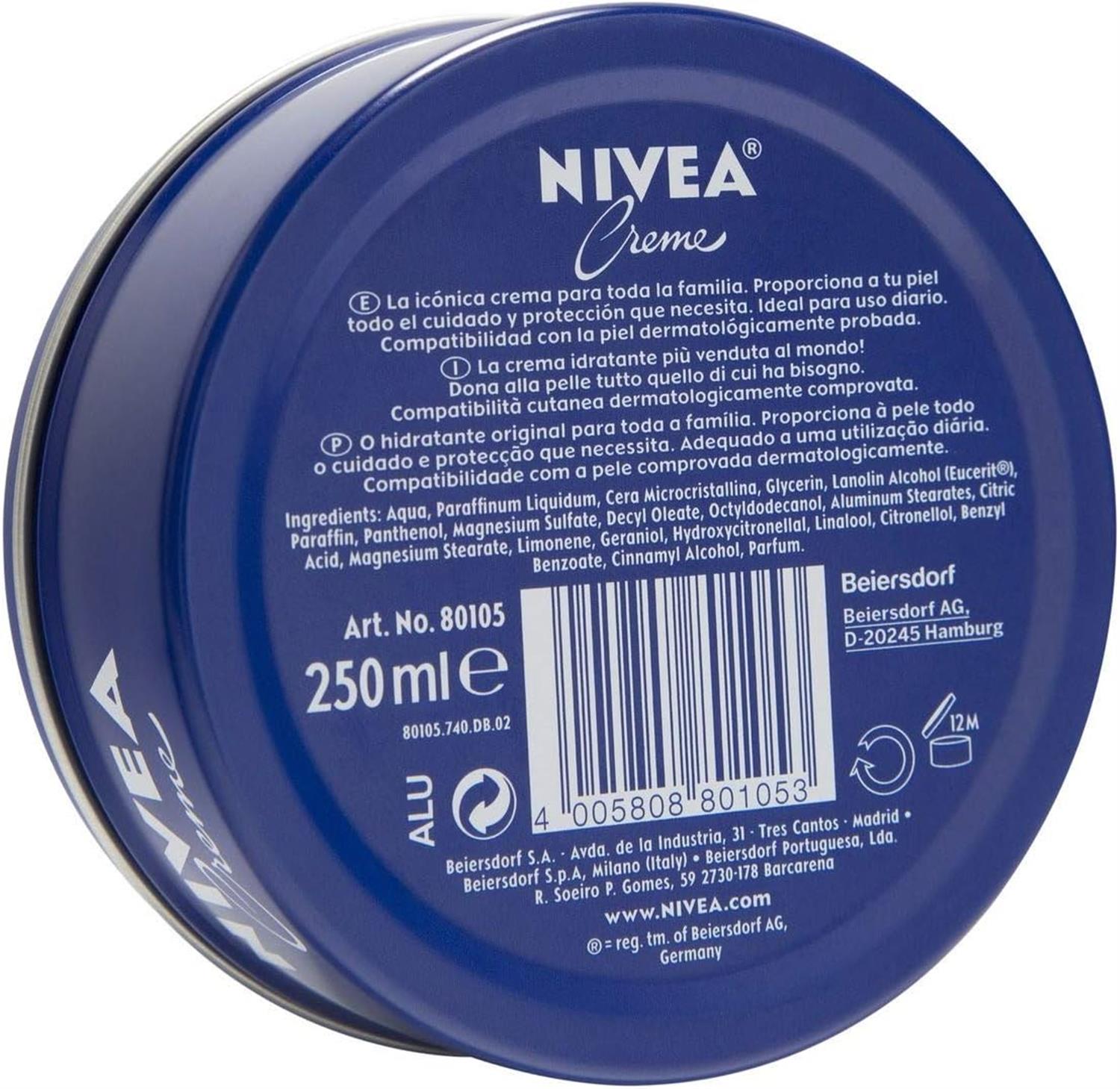 SET 4 NIVEA CREME MAXI CREMA MULTIUSO 250 ML BARATTOLO