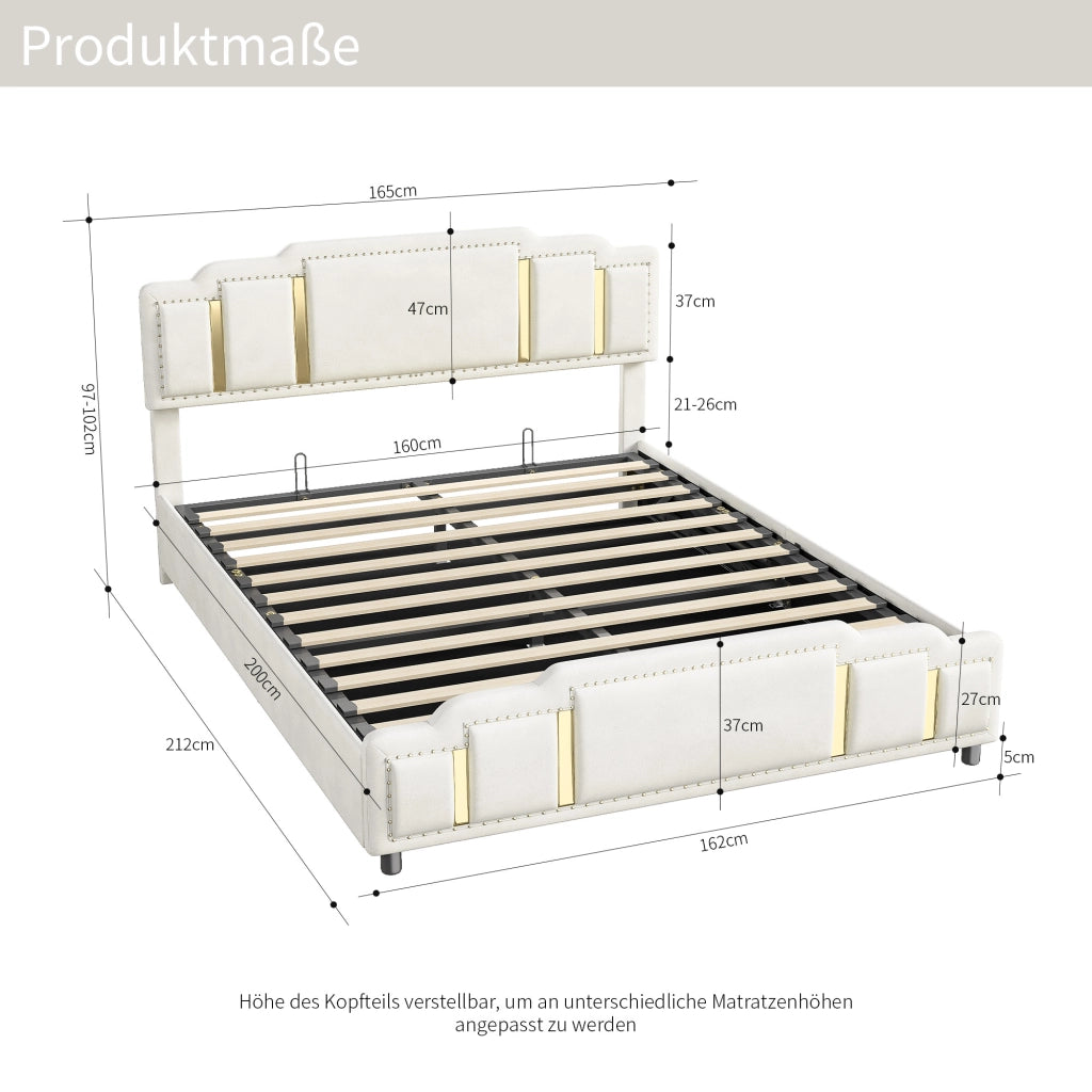 Letti contenitori 160x200 cm con sollevamento idraulico; velluto beige