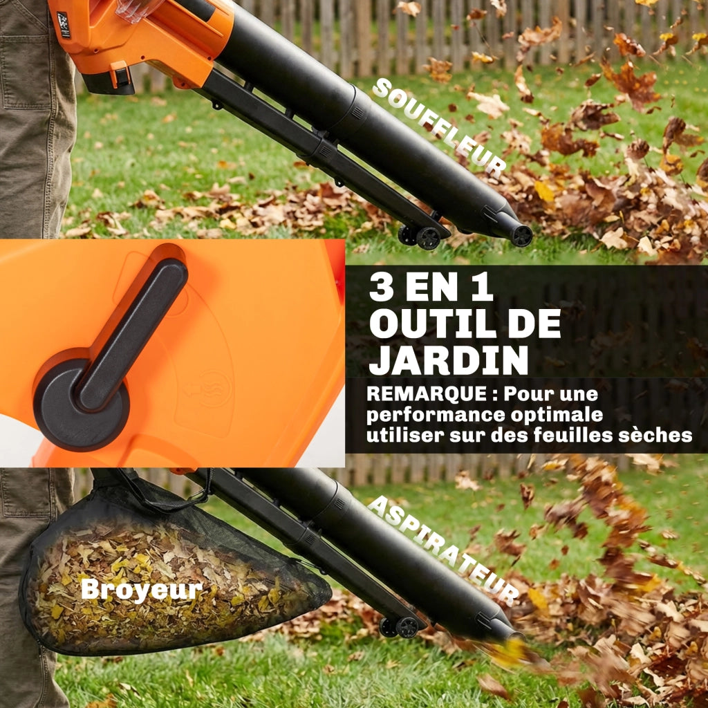 Aspiratore Soffiatore Foglie Elettrico 3000W ¨C Xylo ¨C 3in1 Trituratore Sacco 40L Verde