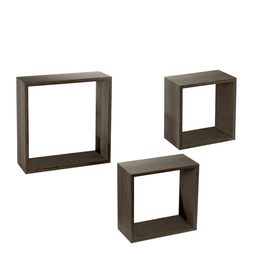 MAURY'S 3 PENSILI QUADRATI IN LEGNO DA PARETE IN TRE MISURE CON FINITURA WENGÈ