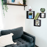 MAURY'S 3 PENSILI QUADRATI IN LEGNO DA PARETE IN TRE MISURE CON FINITURA NERA