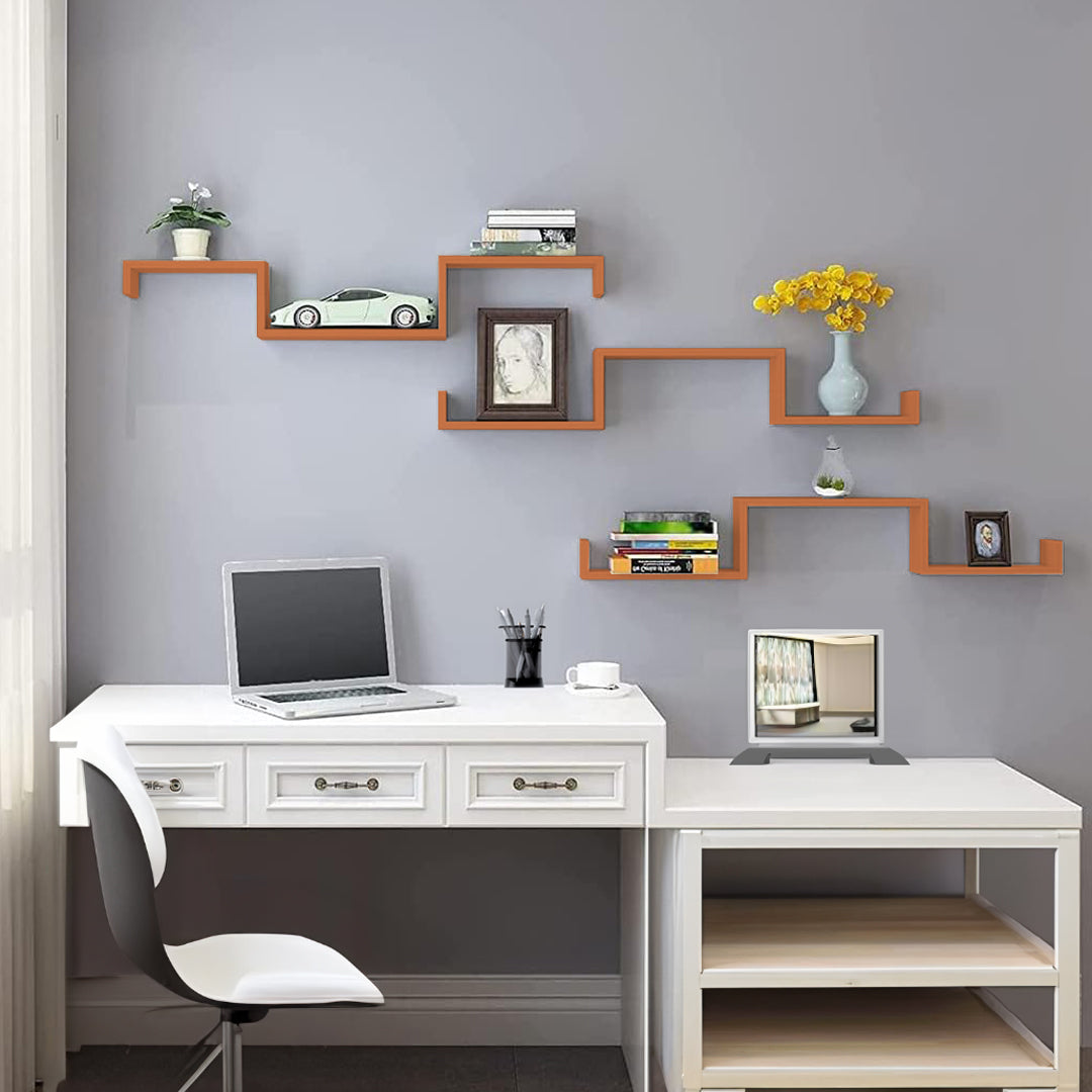 MAURY'S SET 3 MENSOLE LINEARI IN DIFFERENTI MISURE DI COLORE ARANCIONE