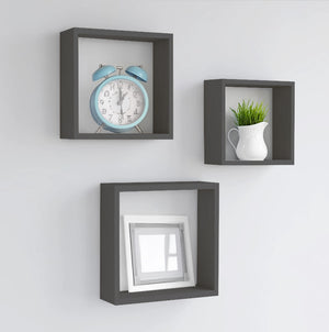 MAURY'S 3 PENSILI QUADRATI IN LEGNO DA PARETE IN TRE MISURE CON FINITURA WENGÈ