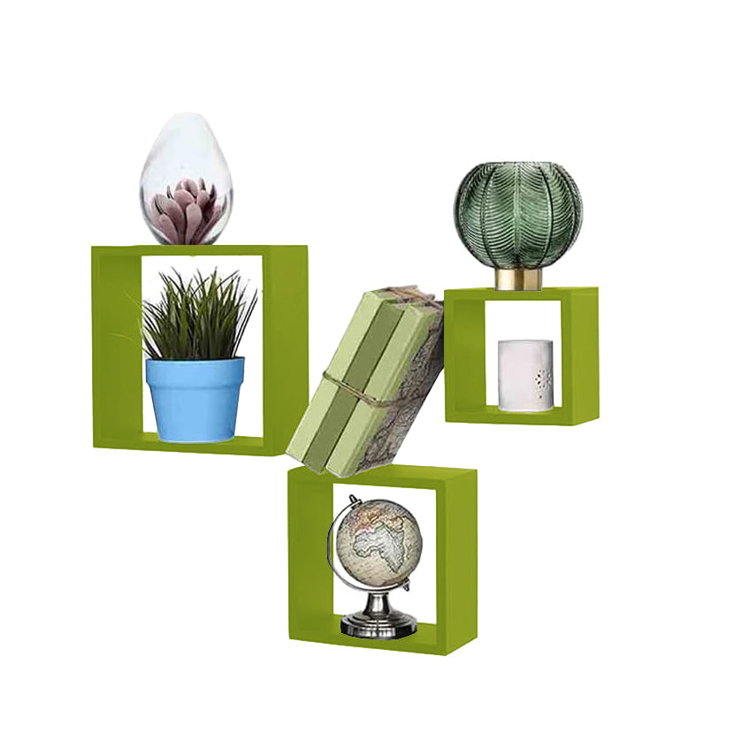 MAURY'S 3 PENSILI QUADRATI IN LEGNO DA PARETE IN TRE MISURE CON FINITURA VERDE