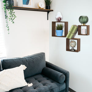 MAURY'S 3 PENSILI QUADRATI IN LEGNO DA PARETE IN TRE MISURE CON FINITURA NOCE