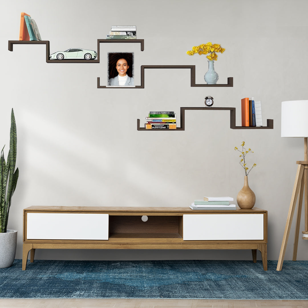 MAURY'S SET 3 MENSOLE LINEARI IN DIFFERENTI DIMENSIONI CON FINITURA NOCE