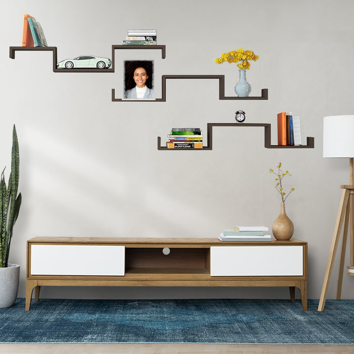 MAURY'S SET 3 MENSOLE LINEARI IN DIFFERENTI DIMENSIONI CON FINITURA NOCE