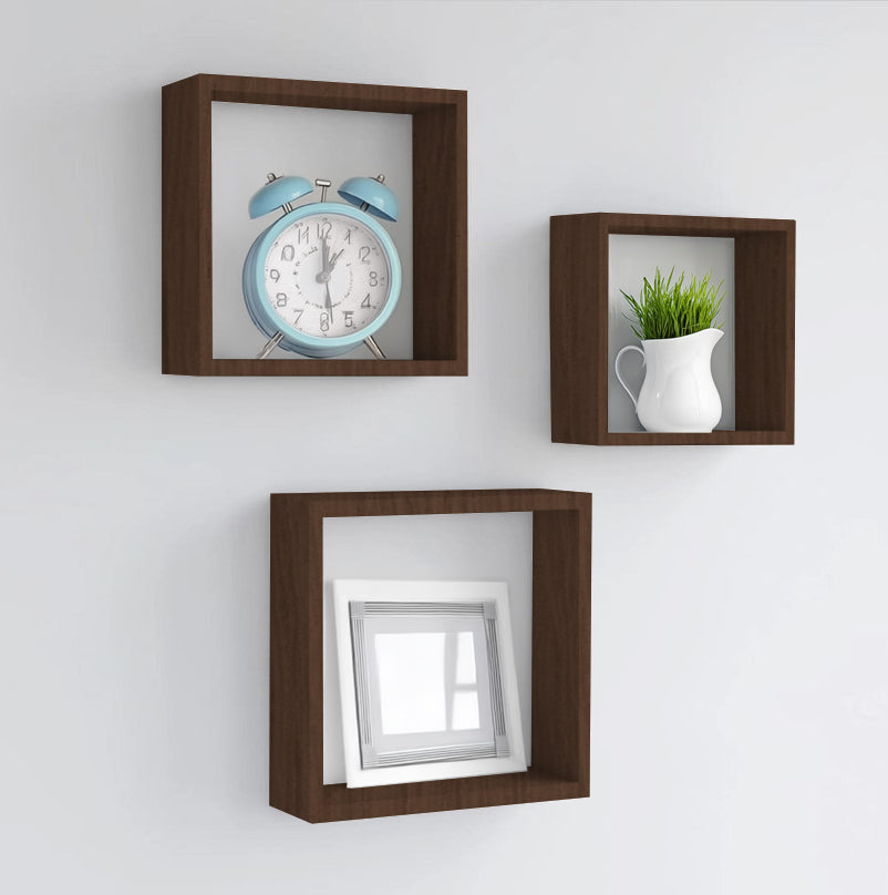 MAURY'S 3 PENSILI QUADRATI IN LEGNO DA PARETE IN TRE MISURE CON FINITURA NOCE
