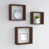 MAURY'S 3 PENSILI QUADRATI IN LEGNO DA PARETE IN TRE MISURE CON FINITURA NOCE