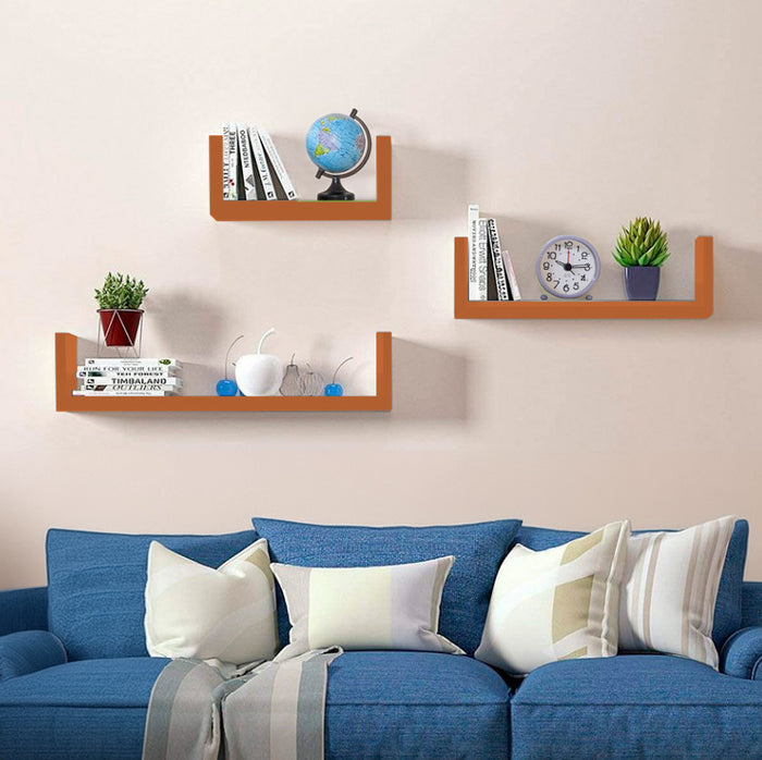 MAURY'S SET 3 MENSOLE LINEARI IN DIFFERENTI MISURE DI COLORE ARANCIONE