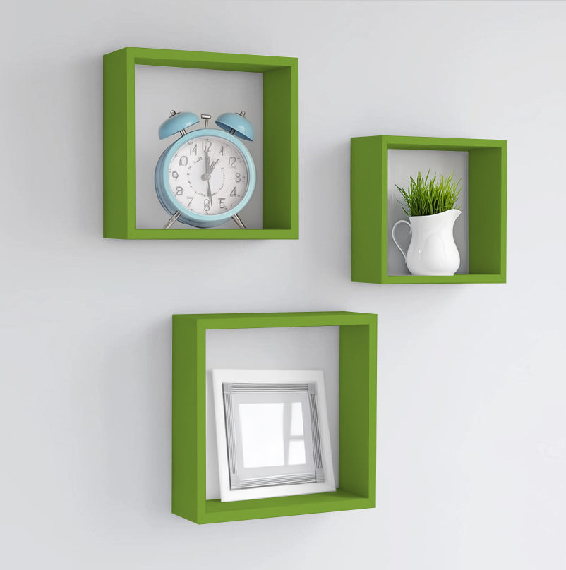 MAURY'S 3 PENSILI QUADRATI IN LEGNO DA PARETE IN TRE MISURE CON FINITURA VERDE