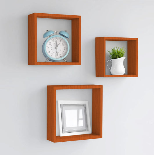MAURY'S 3 PENSILI QUADRATI IN LEGNO DA PARETE IN TRE MISURE FINITURA ARANCIONE