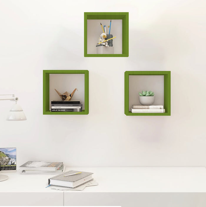 MAURY'S 3 PENSILI QUADRATI IN LEGNO DA PARETE IN TRE MISURE CON FINITURA VERDE