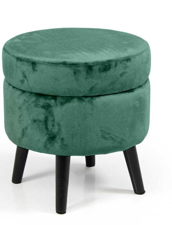 POUF CONENITORE SEDUTA IN VELLUTO E GAMBE NERE 37 X H40 CM COLORE VERDE