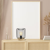 LAMPADA DA ARREDO IN METALLO NERO CON BASE IN LEGNO 17X17X24CM STILE BOHO