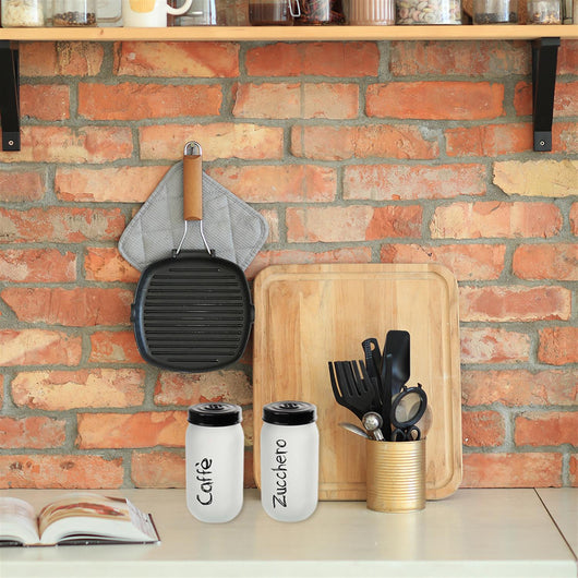 MAURY'S SET BARATTOLI IN VETRO OPACO ZUCCHERO E CAFFÈ DA 1000CC COPERCHIO NERO