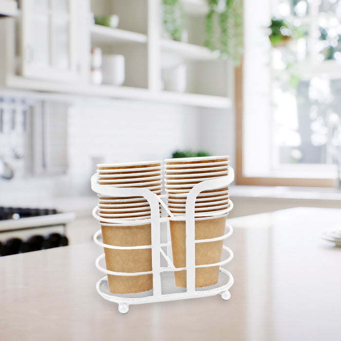 PORTABICCHIERI IN METALLO 16X8X15 CM IN COLORE BIANCO