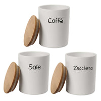 MAURY'S TRIS BARATTOLI PER ZUCCHERO TONDI 10X13 CM CON TOP IN LEGNO E CHIUSURA ERMETICA AD INCASTRO