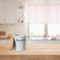 BISCOTTIERA IN CERAMICA TONDA 13X17CM CON TOP IN LEGNO