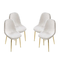 SET DA 4 SEDIE IMBOTTITE TEDDY IN TESSUTO BIANCO CON GAMBE ORO 44X48X88 CM